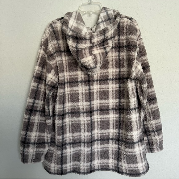 Koolaburra by UGG Brushed Sherpa Hoodie Pullover Portobello Plaid Size L Pockets - Picture 2 of 8
